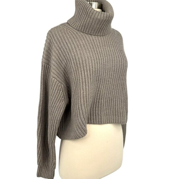 Babaton Guell Turtleneck Sweater Turner Taupe Size S Cropped 100% Merino Wool - Picture 6 of 9